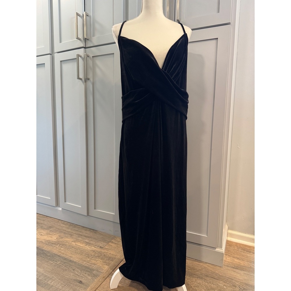 NWT ELOQUII Black Velvet Crossover‎ Faux Wrap Maxi Dress Plus Size 22 Formal